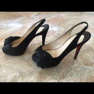 Christian Louboutin Black Satin Slingback Bow Pump
